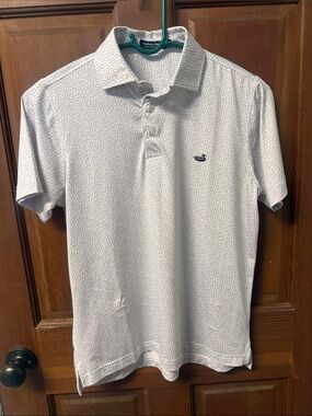 Southern Marsh White Polo with Navy Micro-Print